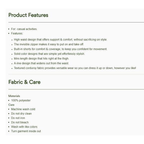 High Waisted Invisible Zipper 2-in-1 A Line Mini Corduroy Casual Skort medium - Picture 5 of 5